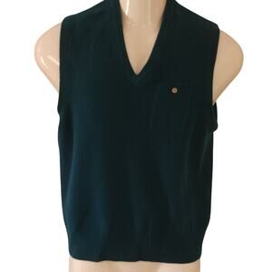 Gap 100% Lambswool Teal Geen Knit Sweater Vest Women's Large with Pocket Vintage